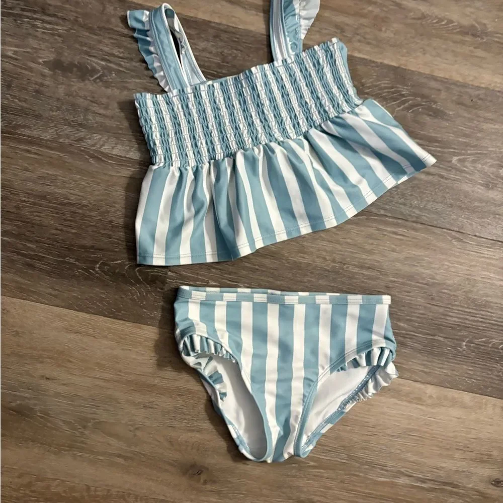 New Carter Girls Blue and White Striped Swimsuit Set Sz 5T - Picture 2 of 4